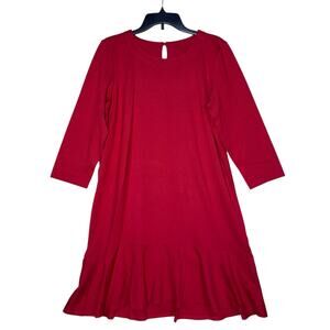 J Jill Red Ponte Dress M Petite Flounce Hem 3/4 Sleeves Minimalist NWT